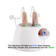 Rechargeable EasyCharge2 hearing amplifiers aids - 4 channel USA made digital processor - charger docking base - No hearing test audiogram required types affordable assist hearing amplifiers - Right