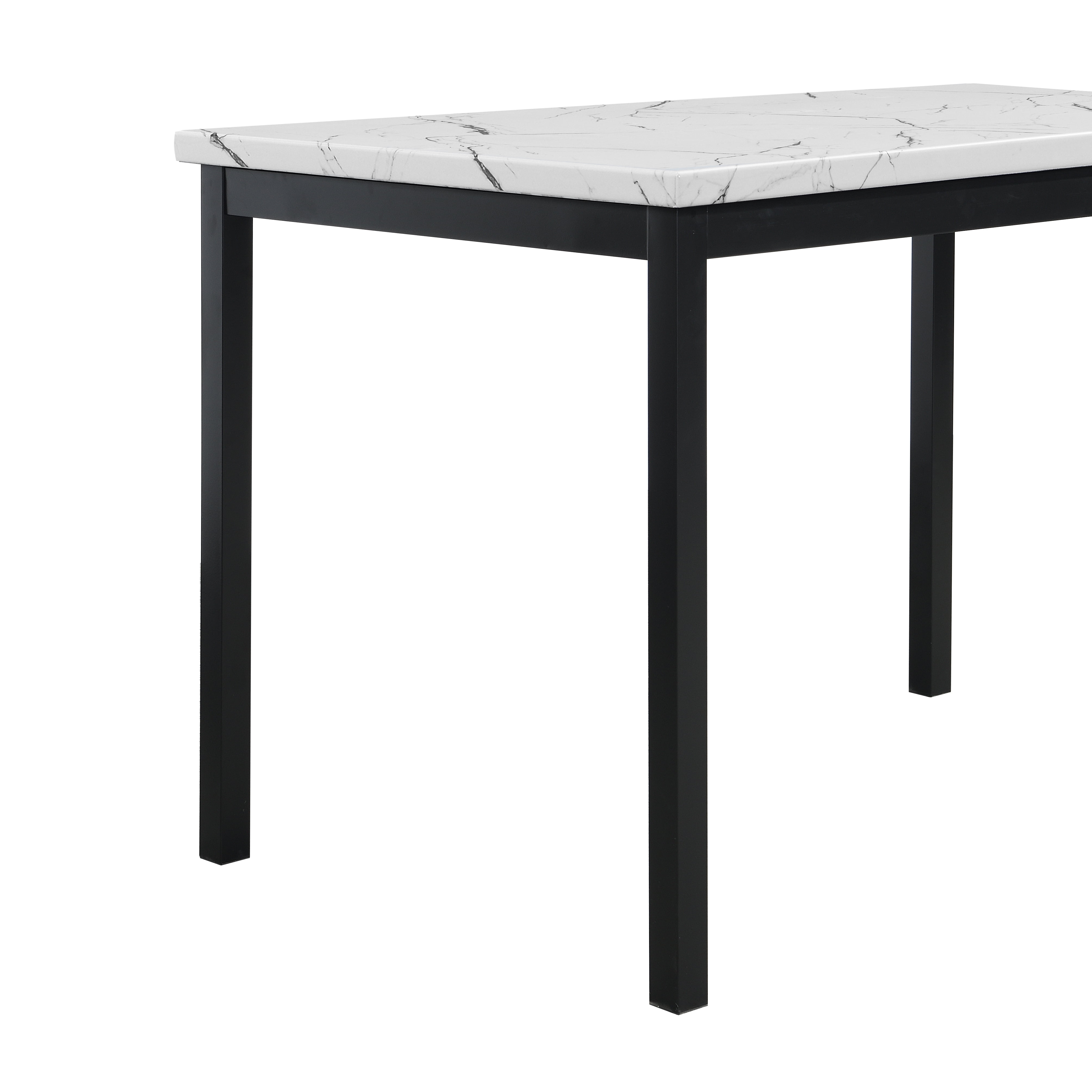 Roundhill Furniture Noyes Metal Dining Table with Laminated Faux Marble Top, Off White