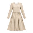 thumbnail image 3 of Bosfbaoi Dresses for Women Round Neck Long Sleeve Striped High Waist Flowy Midi Dress, 3 of 7