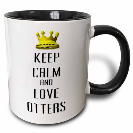 

3dRose Gold Crown Keep Calm And Love Otters - Two Tone Black Mug 11-ounce