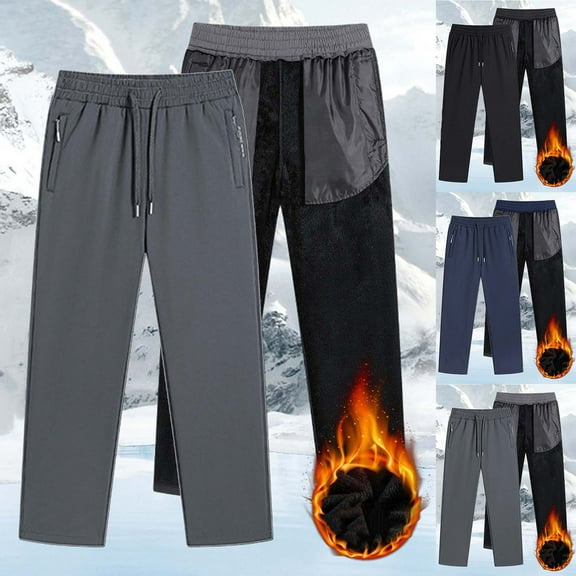 FRSASU Mens Winter Pants Thicken Elastic Waist Cotton Padded Men Thick Fleece thermal Trousers Casual Pants Dark Gray