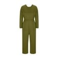 thumbnail image 6 of Aoujea Up to 50% off Womens Sweatsuits Plus Size Solid Color Round-Neck Elastic Waist Pockets Loose Jumpsuit on Clearance, 6 of 8