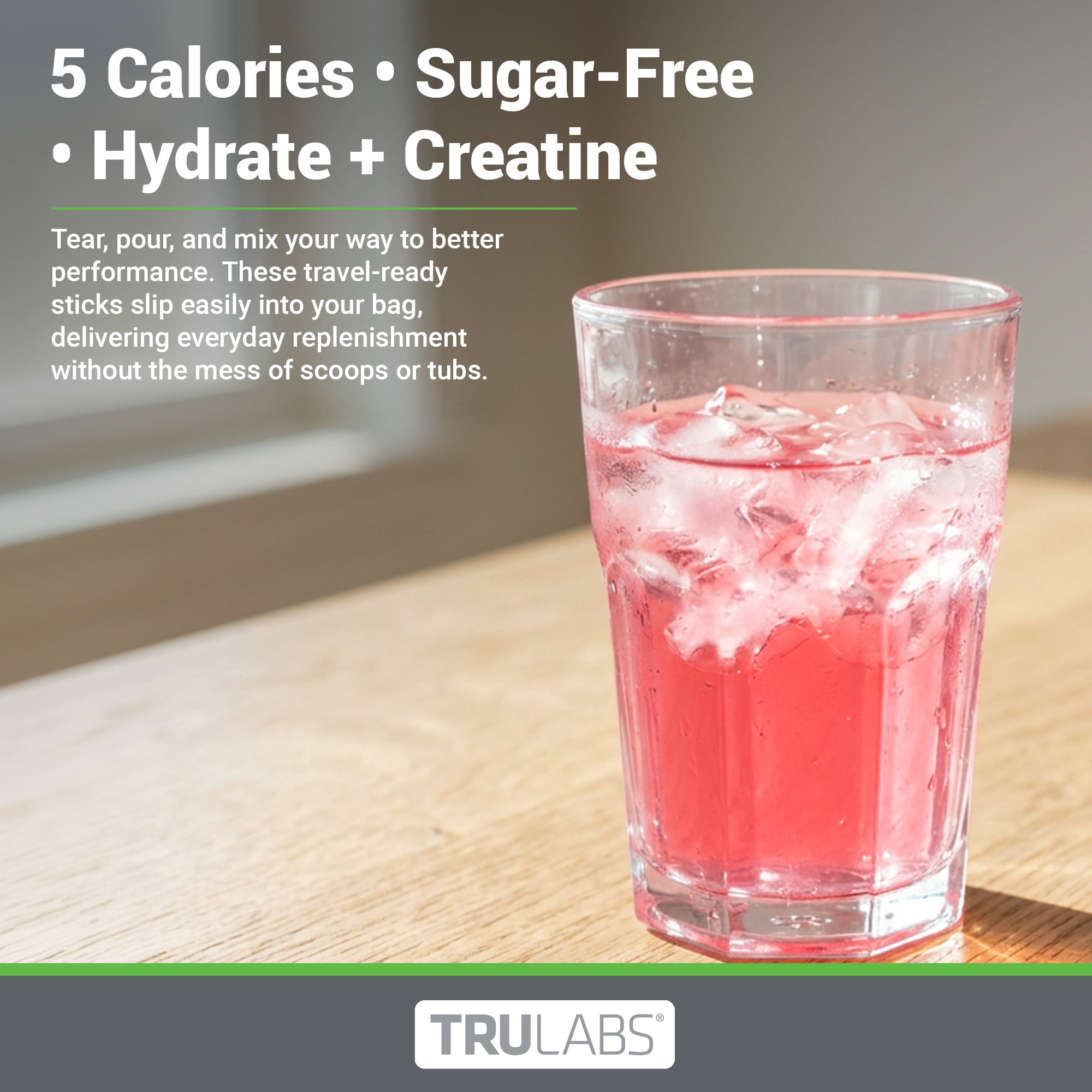 TruLabs Hydrate + Creatine Powders Cherry Limeade, Electrolyte & Creatine Drink Mix, 16 Stick Packets