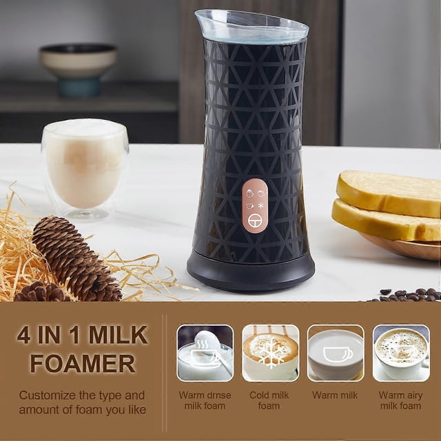Electric Milk Frother 4 in 1 Frother, Automatic Milk Frother for Hot and Cold Frothing and Heating Milk, Milk Frother Quiet Operation Ideal for Kitche