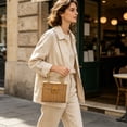 thumbnail image 6 of Woven Paper Box Handbag with Detachable Chain Strap - Lightweight Boho Straw Textured Tote Crossbody for Summer Beach Vacation,Khaki, 6 of 6