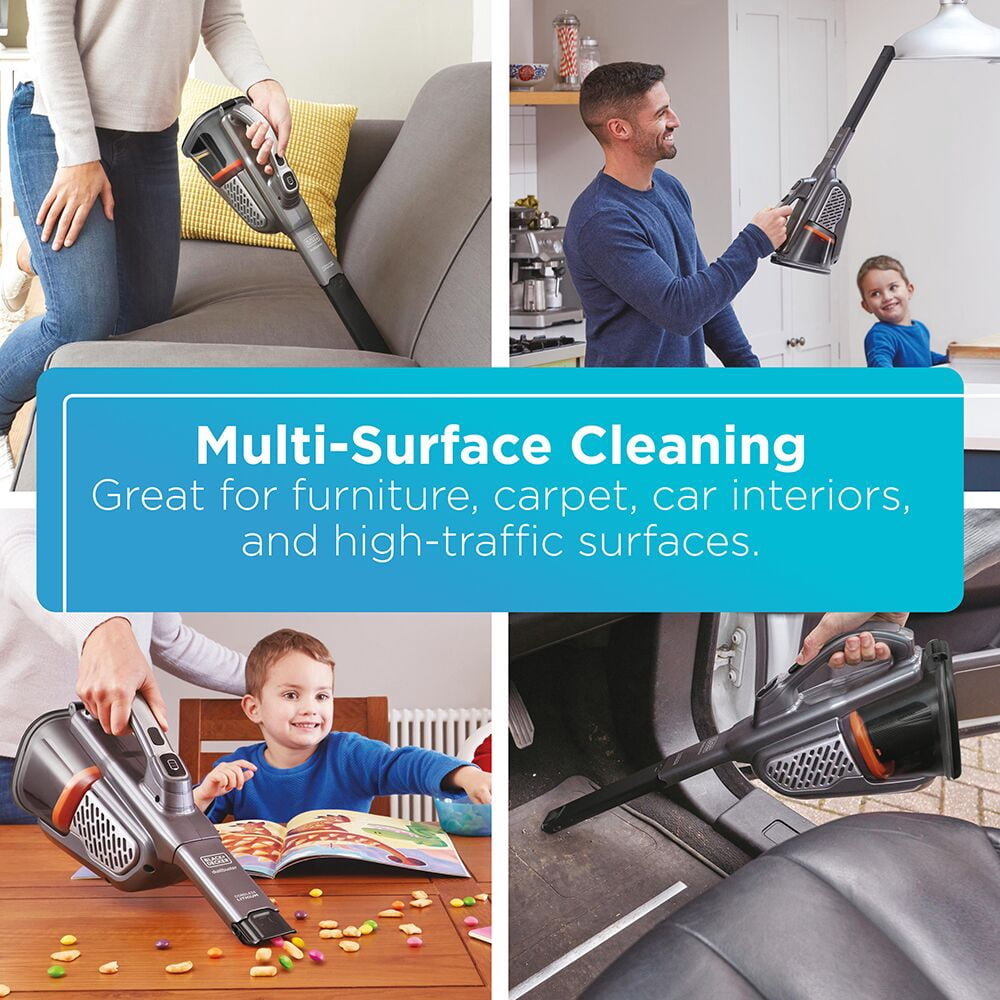 BLACK+DECKER 16V MAX dustbuster AdvancedClean+ Cordless Hand Vacuum, for Car & Home Use, with Long Crevice Tool and XL Dustbin, HHVK415B01, Grey
