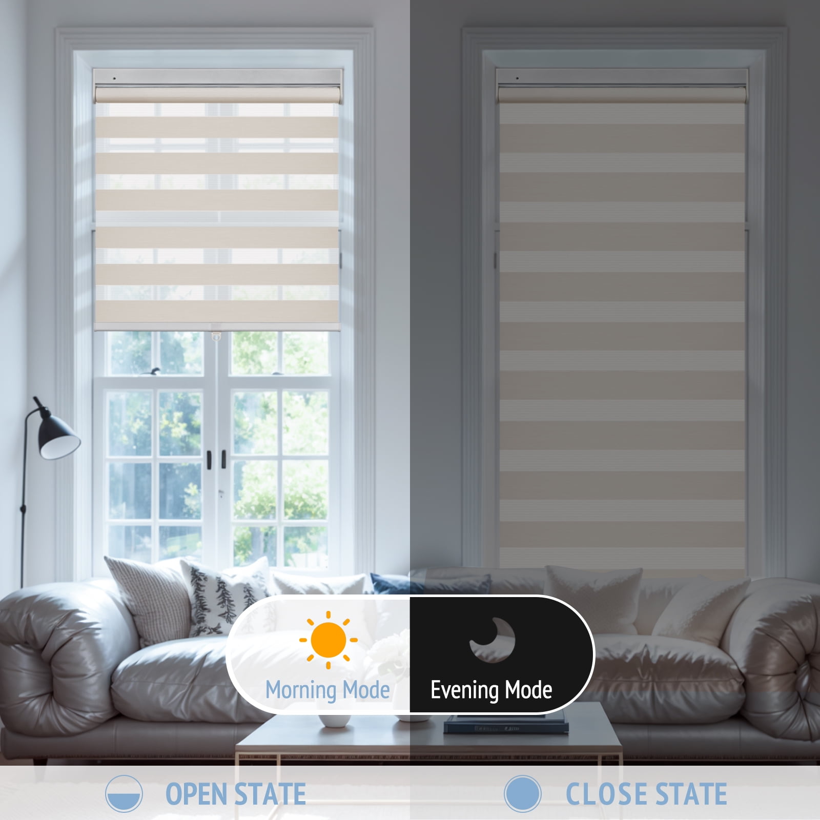 Keego No Tools No Drill Cordless Zebra Roller Blinds Blackout Dual Layer Roller Shades Privacy Zebra Windows Shades Zebra Blinds for Windows - Apricot, 20"W x 32"H