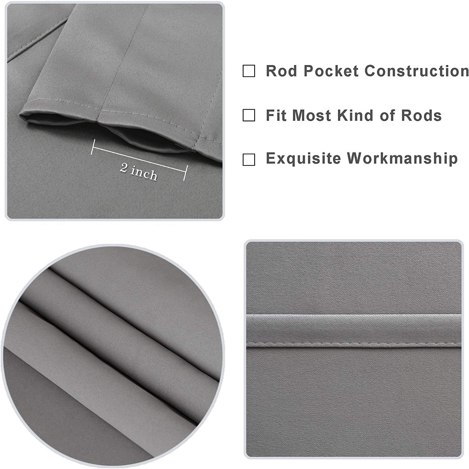 Blackout Curtains for Bedroom 84 Inch Length 2 Panels Set, Thermal Insulated Privacy Energy Saving Rod Pocket Window Curtain Room Darkening Drapes, W42 x L84 Inch