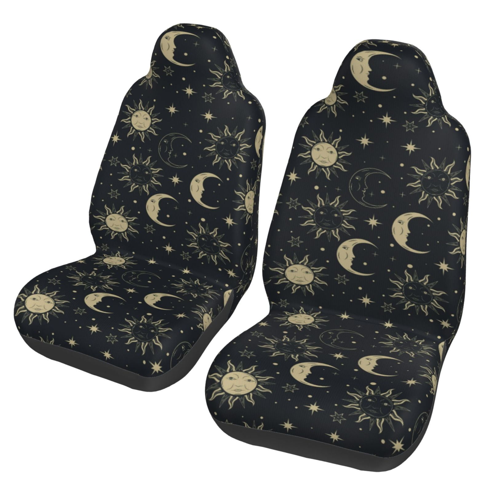 TEQUAN Front Seat Covers Cartoon Sun Star Moon Blue Pattern 2 Piece Car Seat Cover Fit Most Car SUV Truck Van