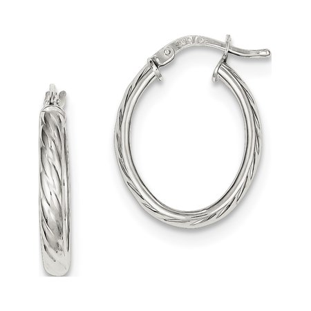- 925 Sterling Silver Textured Hollow Oval Hoop (17x22mm) Earrings