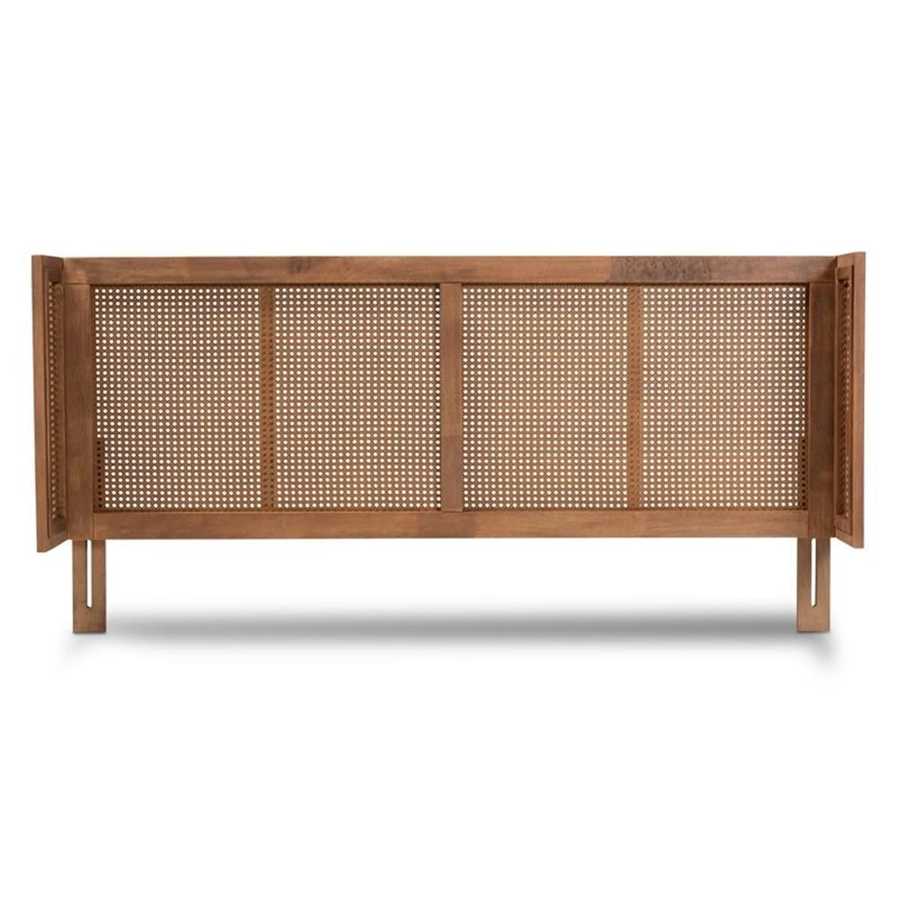 Baxton Studio Rina Mid-Century Modern Ash Wanut Finished Wood and Synthetic Rattan Full Size Wrap-Around Headboard