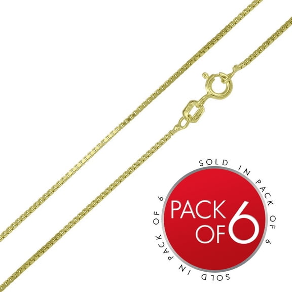 Gold Plated 925 Sterling Silver Box Chains 0.9mm Pack of 6 Made in Italy 20" Jewelry Female Unisex