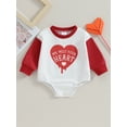 thumbnail image 2 of Bslissey Baby Girls Valentine's Day Sweatshirt Romper Contrast Color Long Sleeve Heart Letter Print Jumpsuit Newborn Infant Casual Bodysuit Clothes 0-18 Months, 2 of 8
