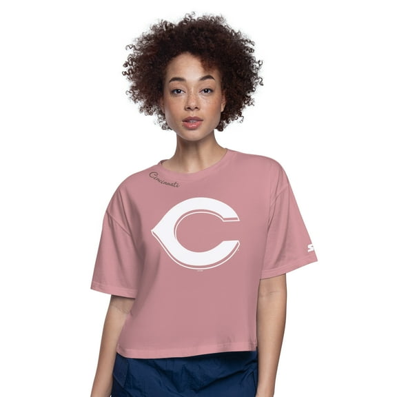 Women's Starter Pink Cincinnati Reds Play the Ball Boxy Cropped T-Shirt