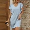 thumbnail image 5 of Htigea V-Neck Mini Dresses for Women Summer Ruffle Sleeveless Semi Formal Dress Solid Color Office Work Everyday Dresses Blue,S, 5 of 6