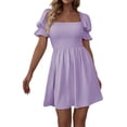 thumbnail image 1 of Txlixc Vestido de manga corta de mujer, cuello cuadrado, pliegue de pliegue Txlixc moda, 1 of 6