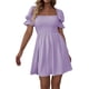 thumbnail image 1 of Txlixc Vestido de manga corta de mujer, cuello cuadrado, pliegue de pliegue Txlixc moda, 1 of 6