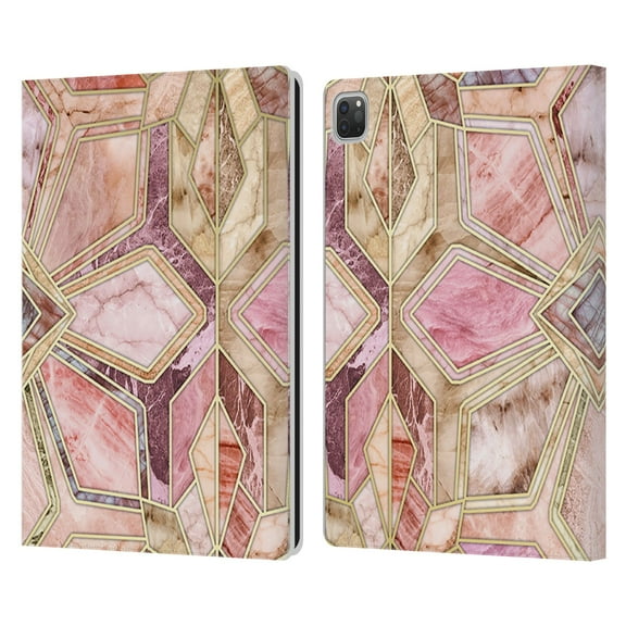 Head Case Designs Officially Licensed Micklyn Le Feuvre Marble Patterns Gilded Stone Tiles Leather Book Wallet Case Compatible with Apple iPad Pro 12.9 (2020 / 2021)