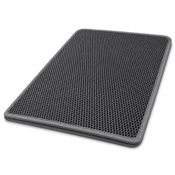 Kawihcie 24x15 Inch 2-Layer Urine-Proof Non-Slip Cat Litter Mat, Gray Honeycomb