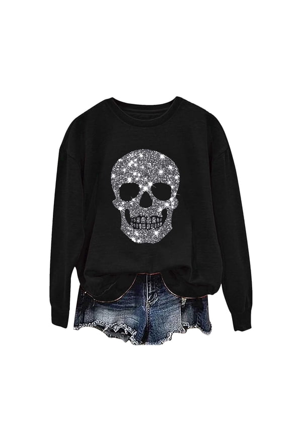 Womens Tops Women's Halloween Sweatshirts Skull Graphic T Shirts Long Sleeve Pullover Tops Gothic Fall Clothes 2025