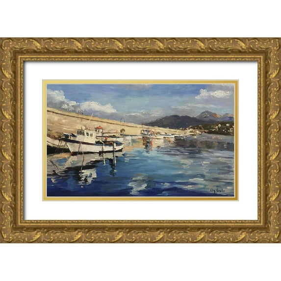 Strube, Ling 24x16 Gold Ornate Wood Framed with Double Matting Museum Art Print Titled - Italian Harbour