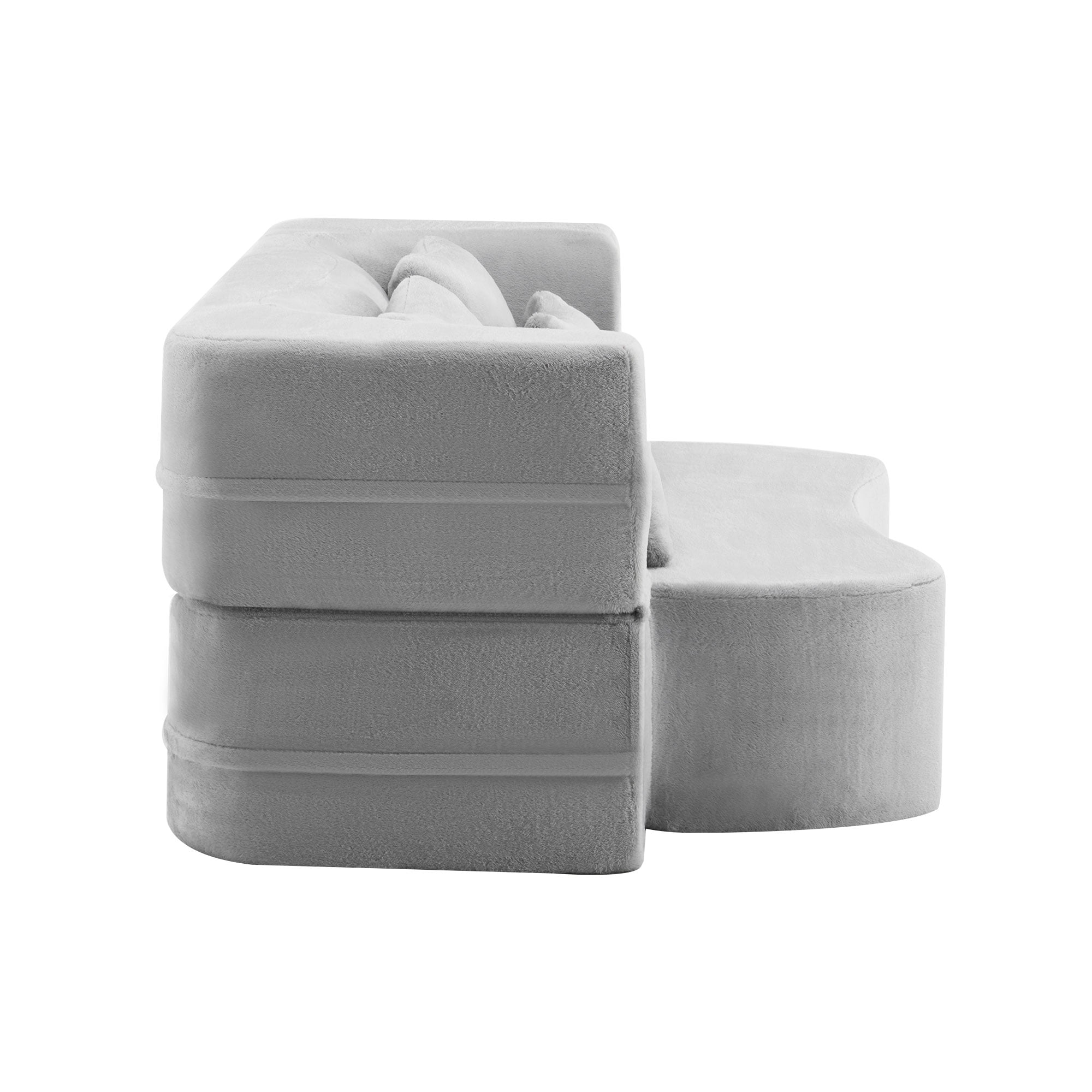 Queen Size Light Grey Floor Sofa with 4 Pillows, Plush Fabric Futon Sofa Couch, High-Density Foam Folding Mattress for Living Room,Guest, Bedroom,No Assembly Required