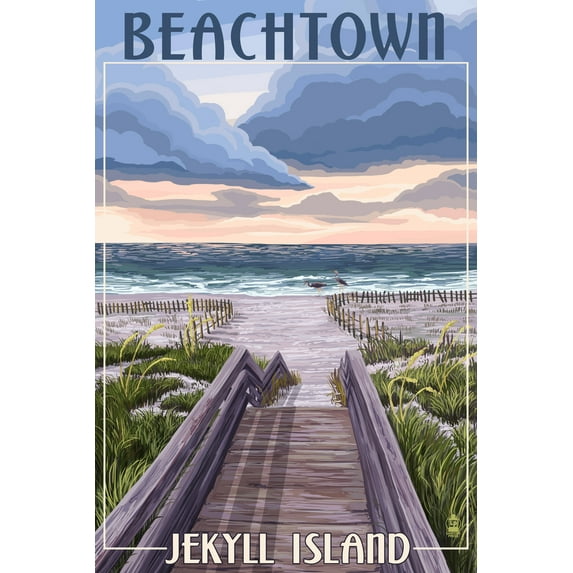 Beachtown, Jekyll Island, Georgia, Beach Boardwalk Scene (36x54 Giclee Gallery Art Print, Vivid Textured Wall Decor)