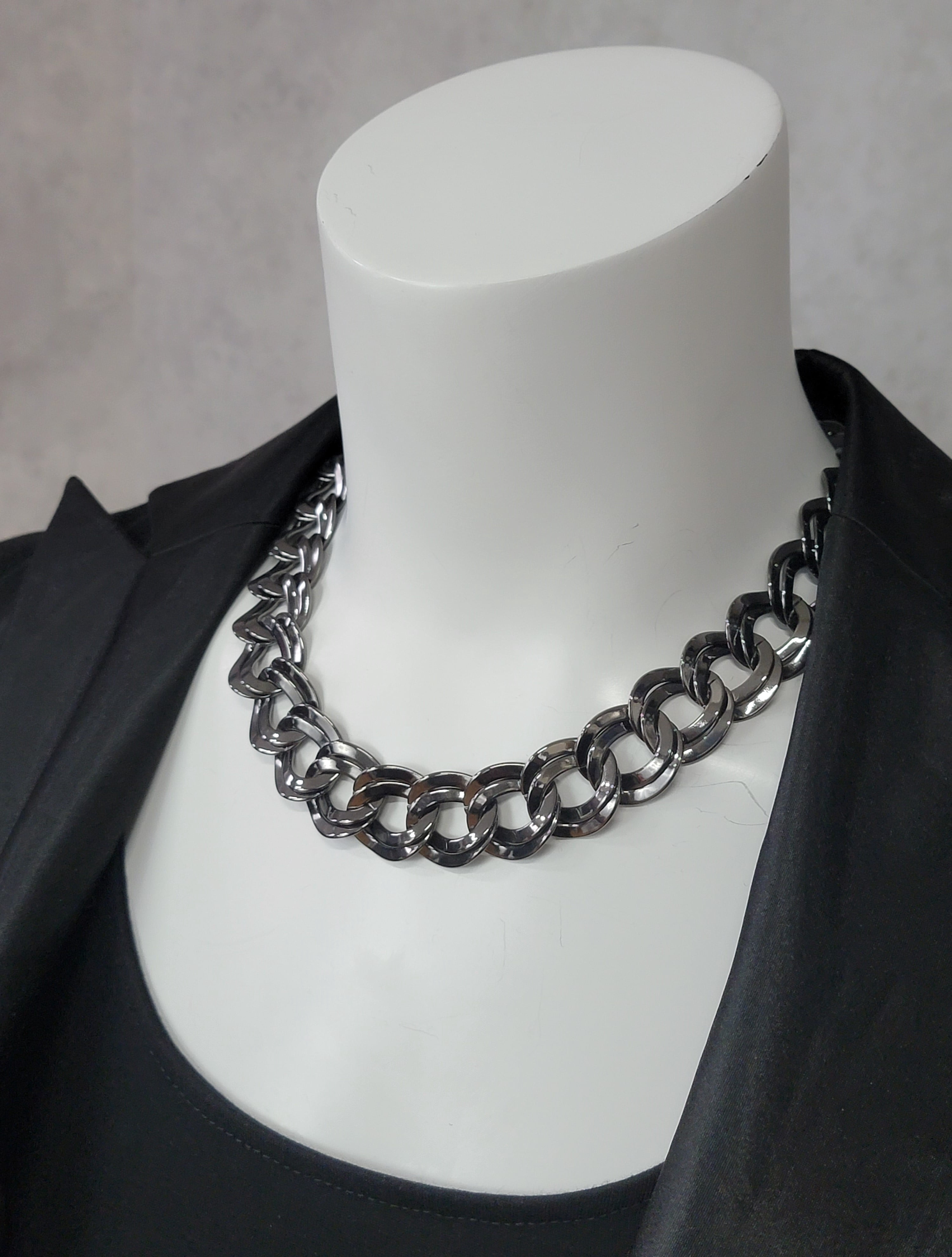 Ky & Co Gunmetal Gray Tone Wide Chunky Double Curb Chain Link Necklace 18" Ladies Adult Female Women