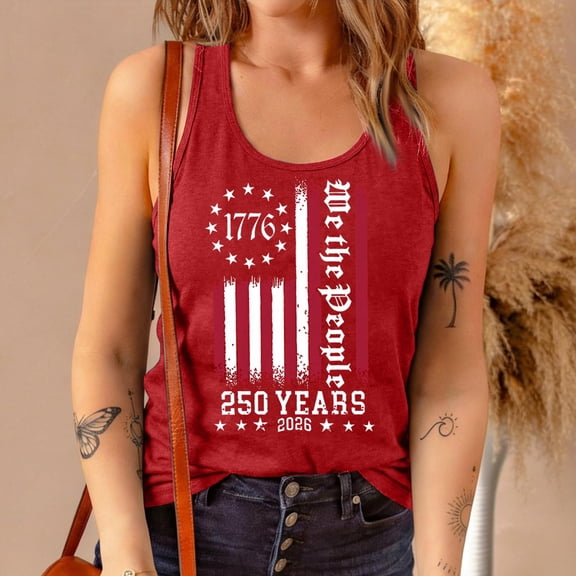 Stralyhd 250 Anniversary Usa Women Tank Tops American Flag Striped Shirt 250th Anniversary Usa Flag Tank Tops Sleeveless Scoop Neck 1776-2026 Shirts Red XXL