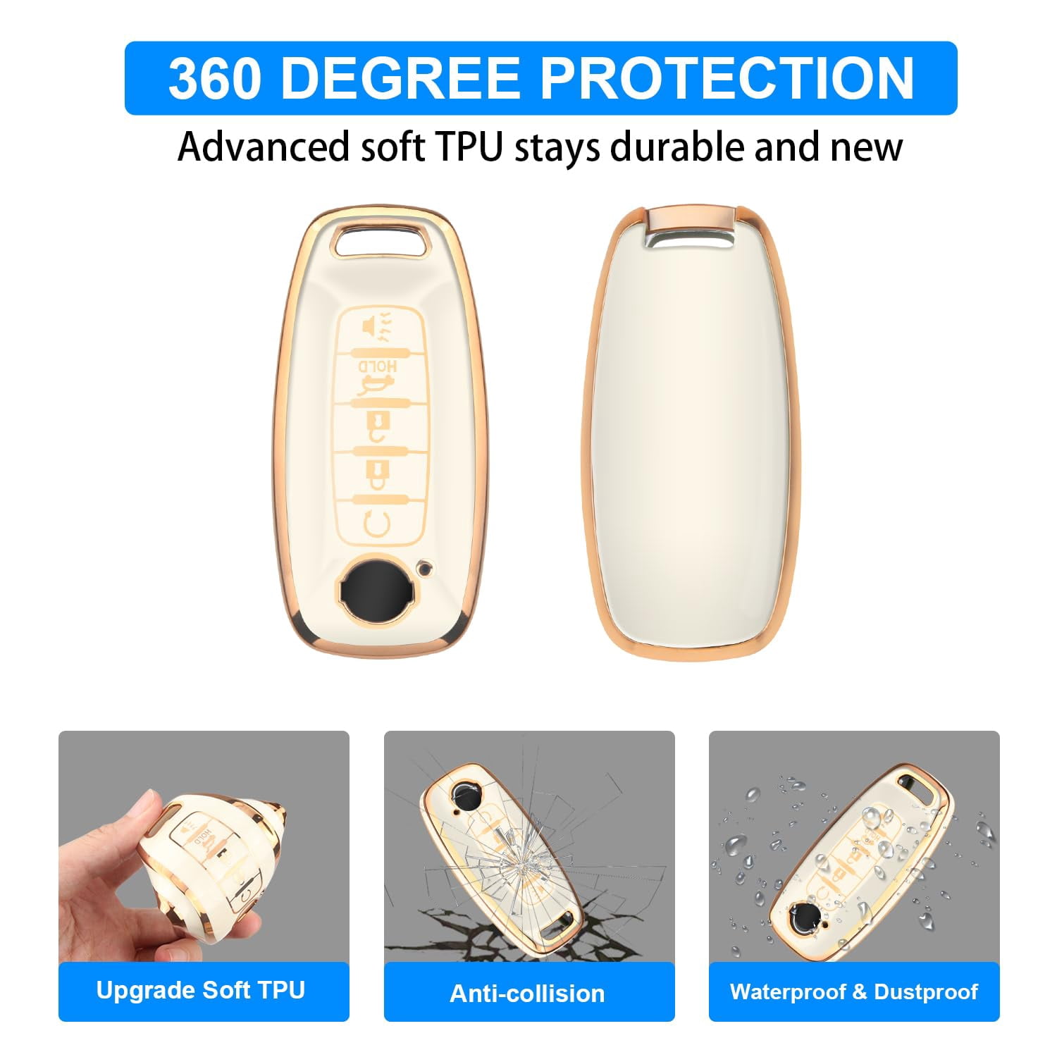Key Fob Cover for Nissan,Car Key Fob Protector 5 Buttons Key Case Protection Compatible with 2023 2024 Pathfinder Rogue Metal Keychain Remote Key Accessories Protector