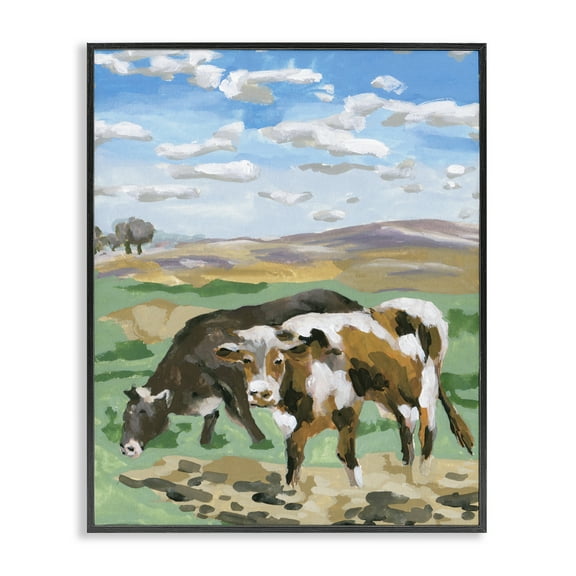 Stupell Industries Grazing Cattle Landscape Animals Painting Black Framed Art Print Wall Art, 11 x 14