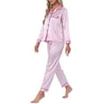 thumbnail image 4 of INSPIRE CHIC Women's Satin Pajama Set Silky Long Sleeve Button Down Striped Leopard Sleepwear with Pocket L Light Pink Striped, 4 of 5