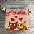 thumbnail image 2 of Ambesonne Valentines Day Quilted Coverlet 3 Pcs, Owls Love Heart, King Size, Pink Red Yellow, 2 of 2