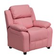thumbnail image 1 of Deluxe Padded Contemporary Pink Vinyl Kids Recliner with Storage Arms, 1 of 9