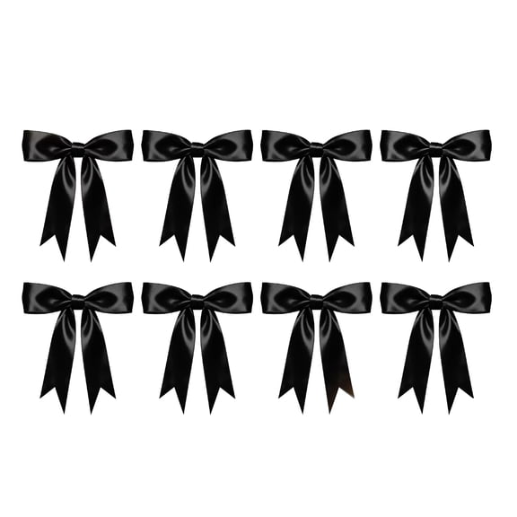 Black Twist Tie Bows, Satin Ribbon Bows - 6.1*9.84 Inches, 8-Pack for Treat Bags Gift Wrapping Basket Crafts Wedding Shower Brithday Christmas Party Decorations
