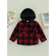 thumbnail image 2 of Bagilaanoe Toddler Baby Boy Hooded Jacket Plaid Long Sleeve Single-Breasted Shacket Coat with Pockets 6M 12M 18M 24M 3T 4T 5T Kids Fall Casual Outwear, 2 of 9