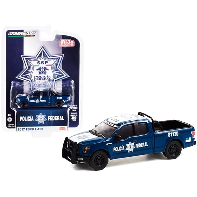 Camioneta pickup Ford F-150 2017 azul oscuro y blanco Policía Federal Edición limitada 3300 piezas 1/64 Diecast Greenlight