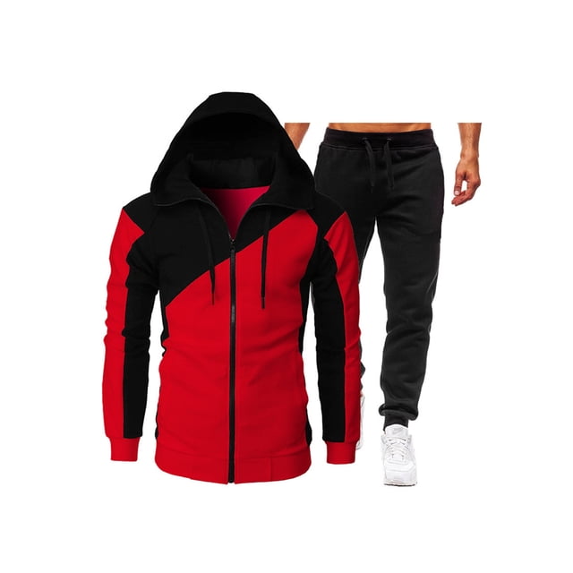 xiaxaixu Men Leisure Clothes Set, Long Sleeve Hooded Sweatshirt+Solid Color Drawstring Trousers