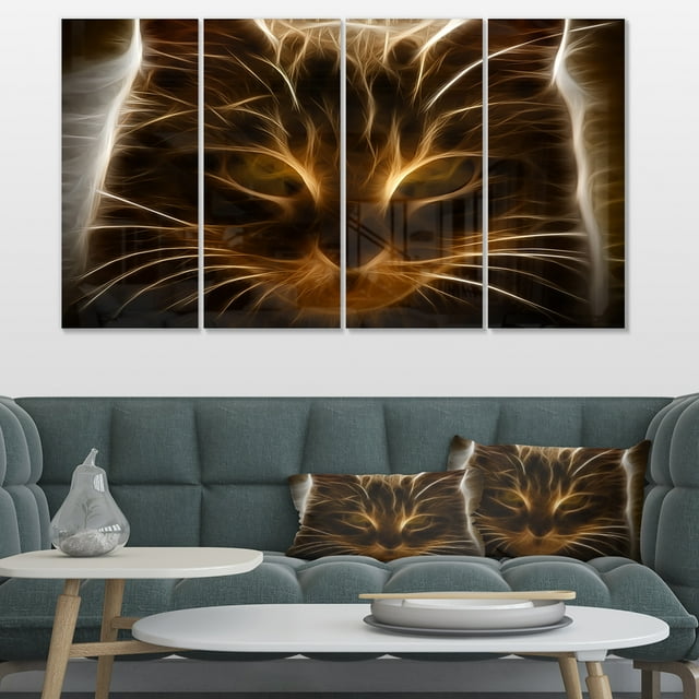 Glowing Fractal Cat Illustration - Animal Canvas Wall Art