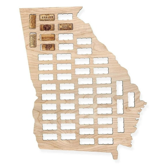 Torched Georgia Wine Cork Hold Map Wall Mount Decor 24"x18"x0.25"