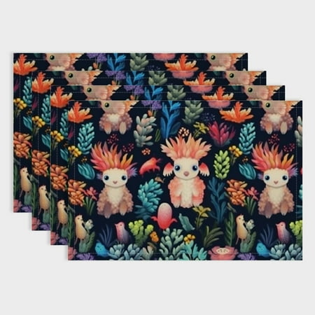 

SHERONV Axolotl Placemats Set of 4 for Kids Boys Girls Coastal Animal Place Mats Summer Coral Table Mats Cute Reptile Meal Mats for Kitchen 18x12in