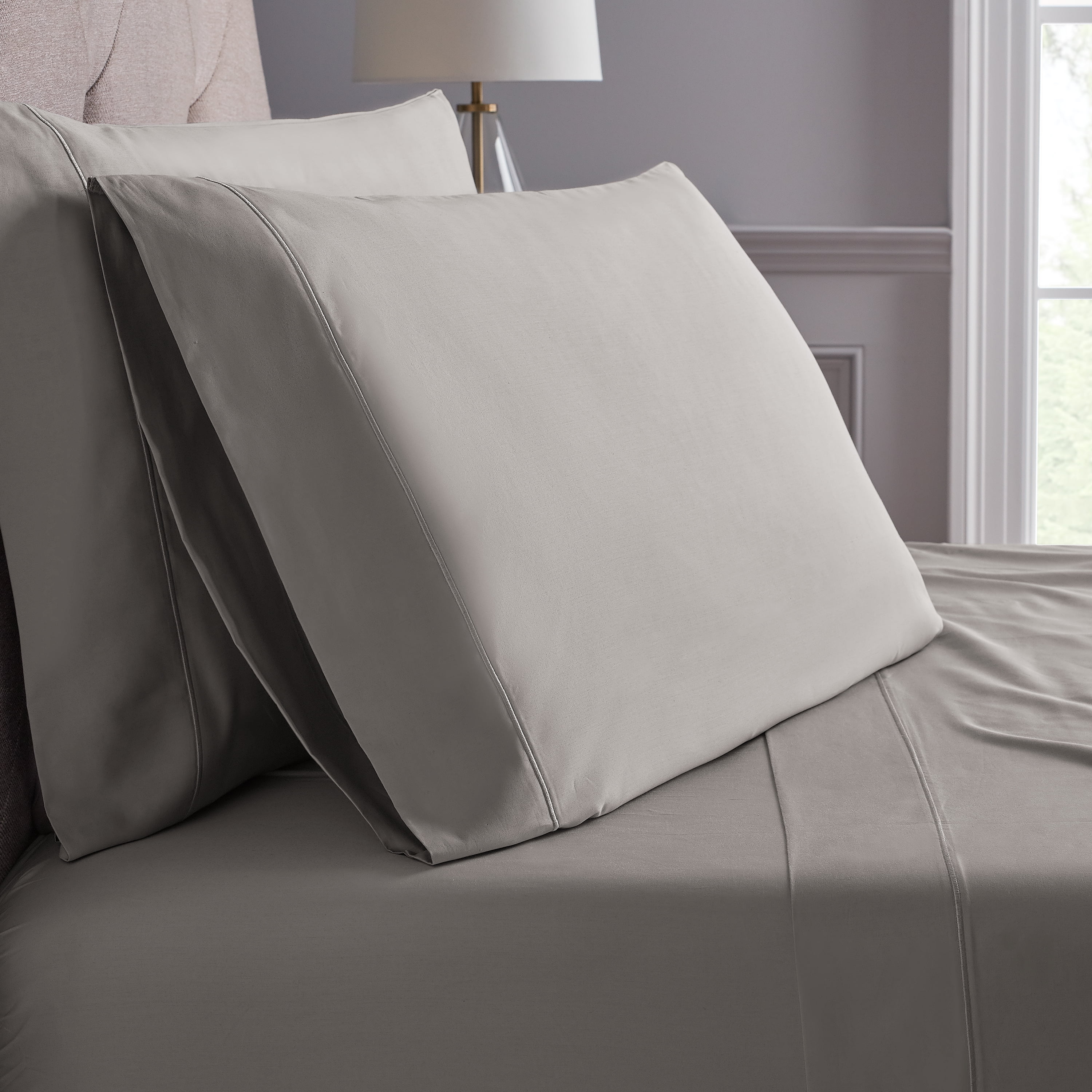 Steel Grey 100% Cotton Luxury Bedding Set 300 Thread count Sateen Stripe