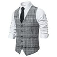 thumbnail image 4 of Men's Suit Vest Plaid Dress Vest Slim Fit Formal Business Waistcoat Tuxedo V-Neck Wool Blend Sleeveless Blazers, 4 of 5