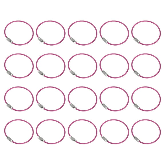 Uxcell 5.9" Length Wire Keychain Cable, 20 Pack Stainless Steel 2mm Key Ring Loop for Outdoor Hiking Sport, Pink
