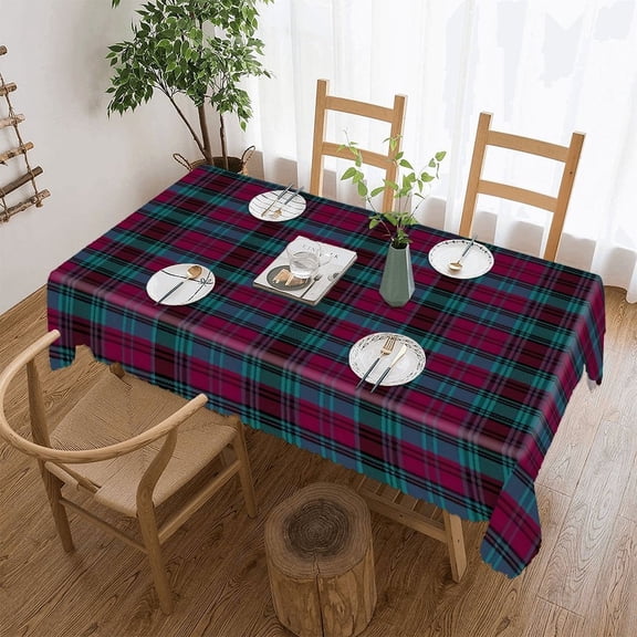 Alma College Tartan Rectangular Tablecloth 55"x70" with Lace Edge, Washable Durable Table Cover for Dining, Indoor Outdoor Home Restaurant Decor
