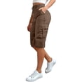 thumbnail image 2 of Womens Shorts Soft Solid Multi-Pocket High Waist Cargo Shorts for Women Brown S, 2 of 9