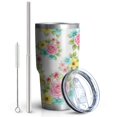 thumbnail image 2 of 30oz Pioneer Flower Floral Print Pattern Tumbler, Double Wall Vacuum Insulated Cup, BPA-Free Leak Proof Lid & Reusable Straws, Hot 12h, Cold 34h, 2 of 6