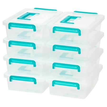IRIS Medium Modular Latch Box with Blue Handle, Clear Set of 8