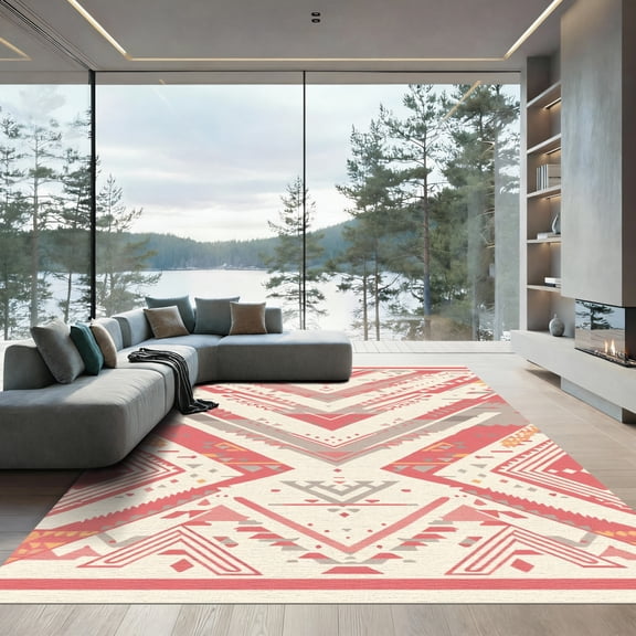 ODIKA 4'x6' Machine Washable Non-Slip Area Rug, Southwestern Terracotta High Traffic Rug, Red, 1086257