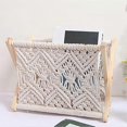thumbnail image 4 of Boho Rope Woven Magazine Rack, Scandinavian Newspaper Rack, Foldable Wooden Storage Shelf Basket, Handmade Multi-Purpose Organizer for Home Decor, 4 of 5